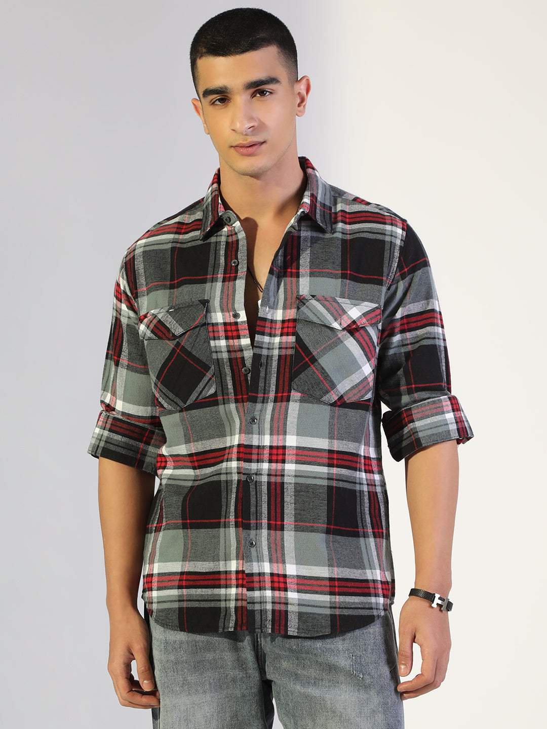 Men's Checked Black Regular Fit Shirt