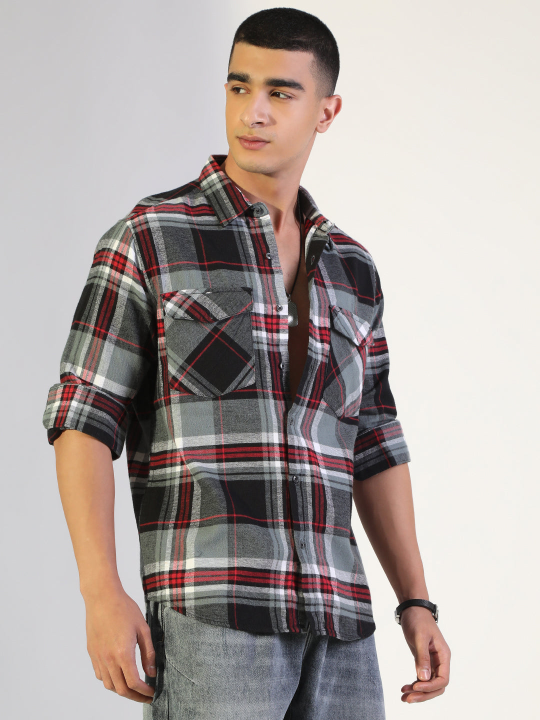 Men's Checked Black Regular Fit Shirt