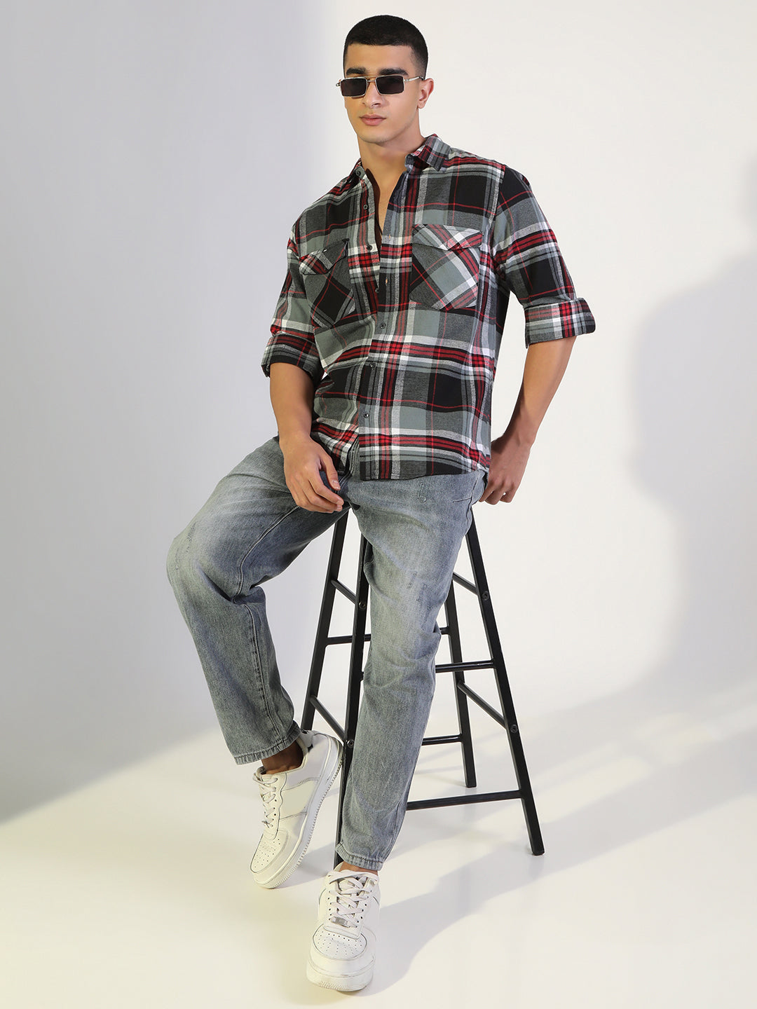 Men's Checked Black Regular Fit Shirt