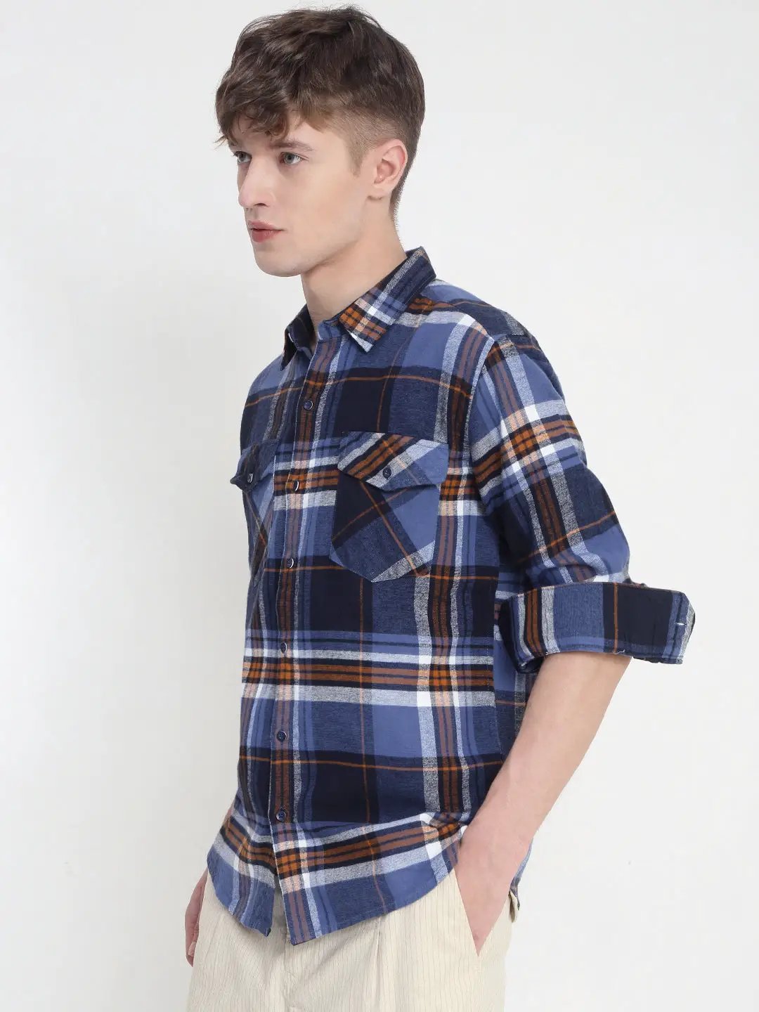 Men's Checked Blue Slim Fit Shirt - from SHOWOFFFF