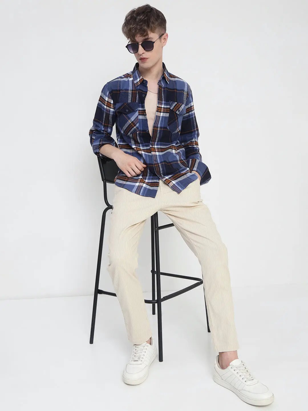 Men's Checked Blue Slim Fit Shirt - from SHOWOFFFF