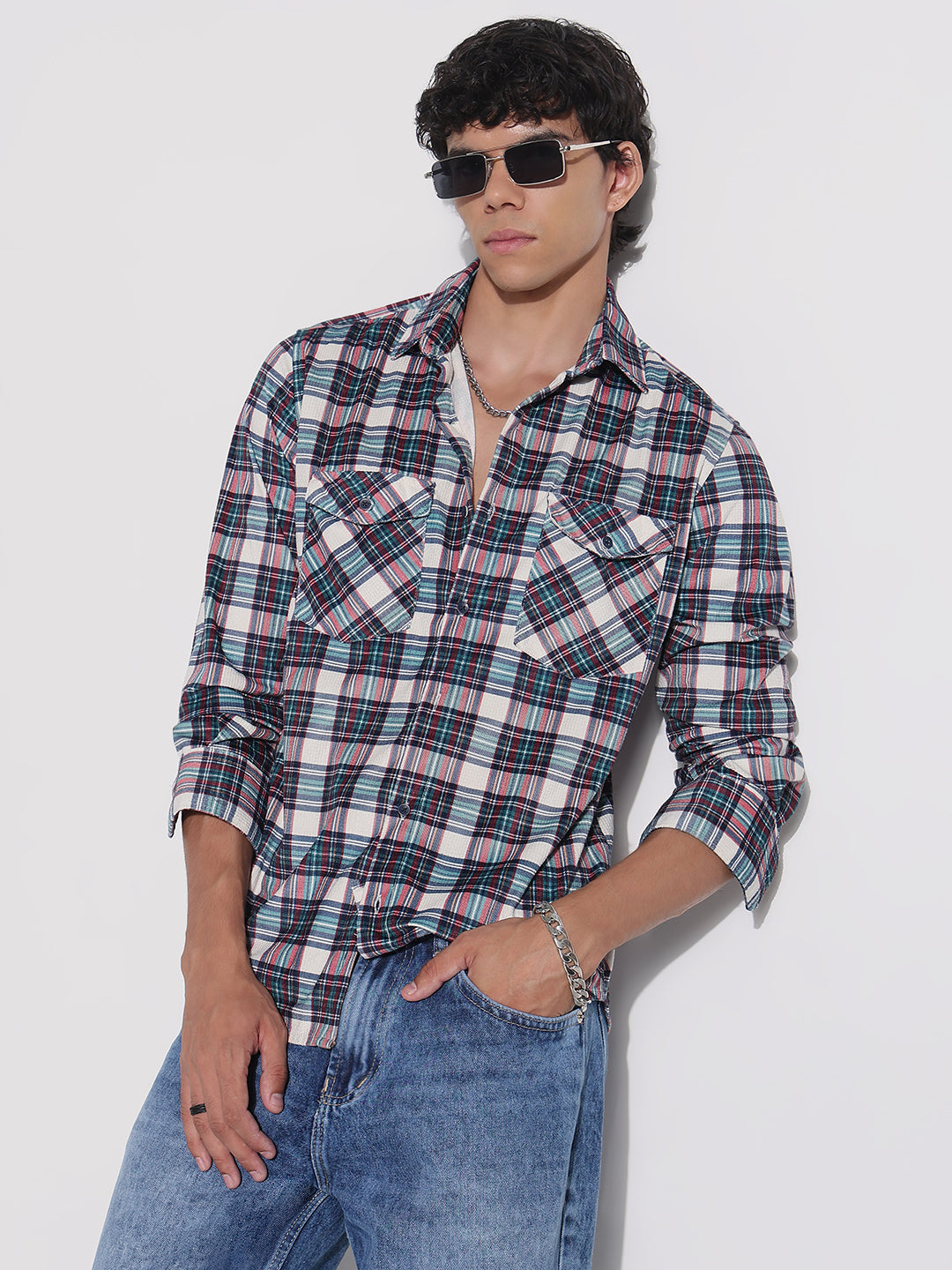 Men's Green Checked Relaxed Fit Shirt