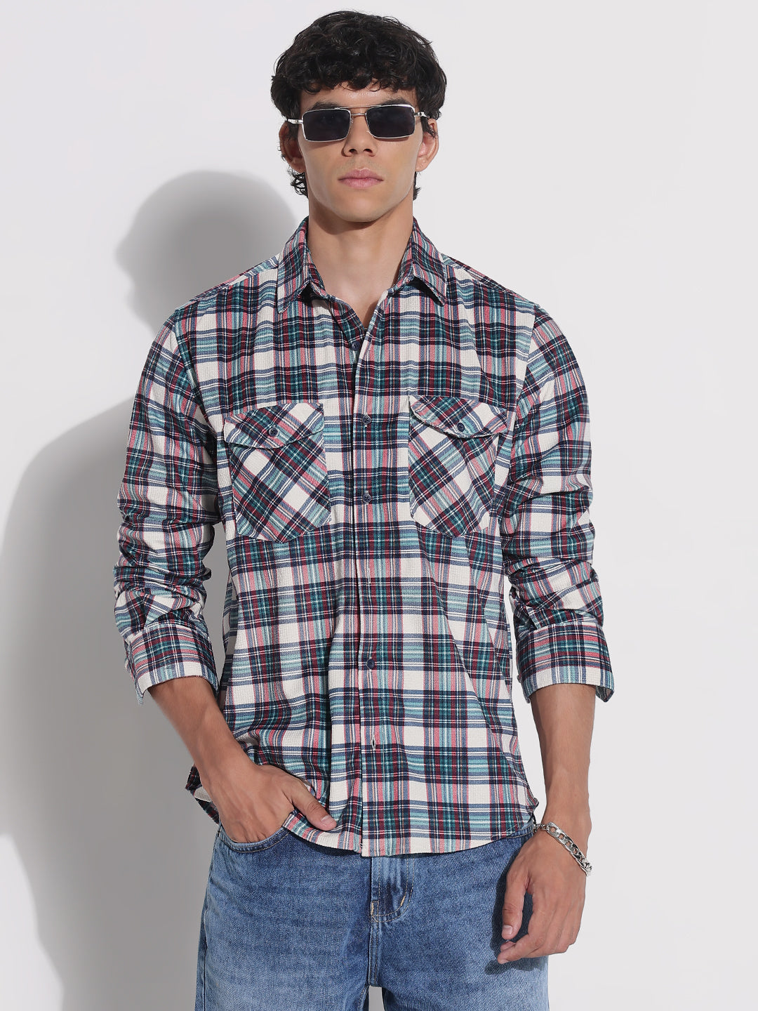 Men's Green Checked Relaxed Fit Shirt
