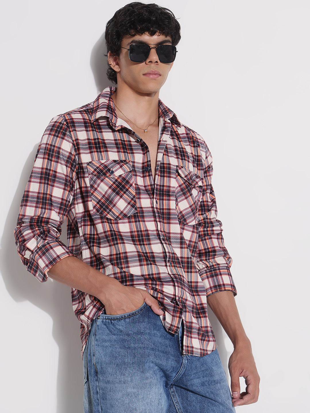 Men's Red Checked Relaxed Fit Shirt