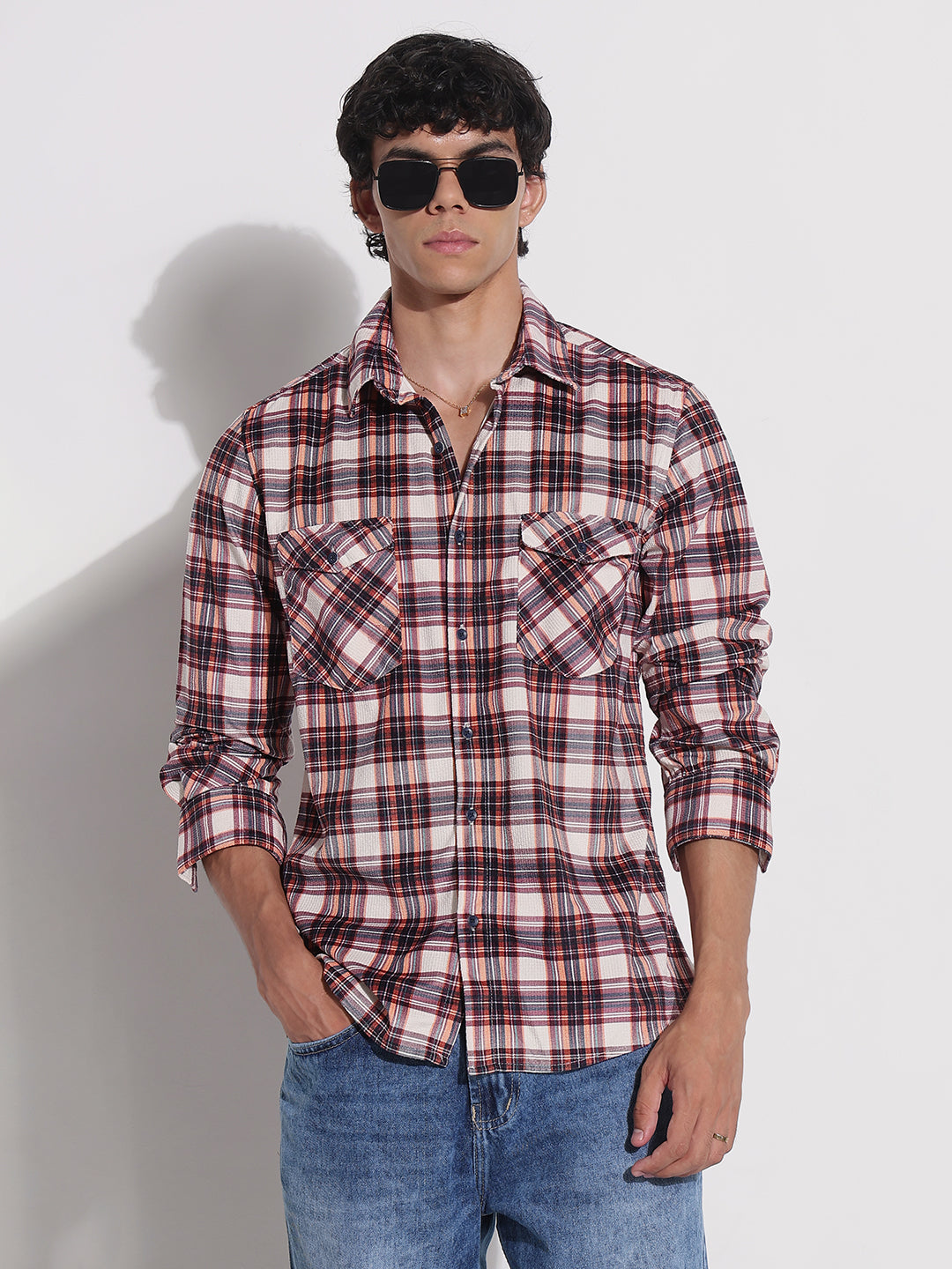 Men's Red Checked Relaxed Fit Shirt