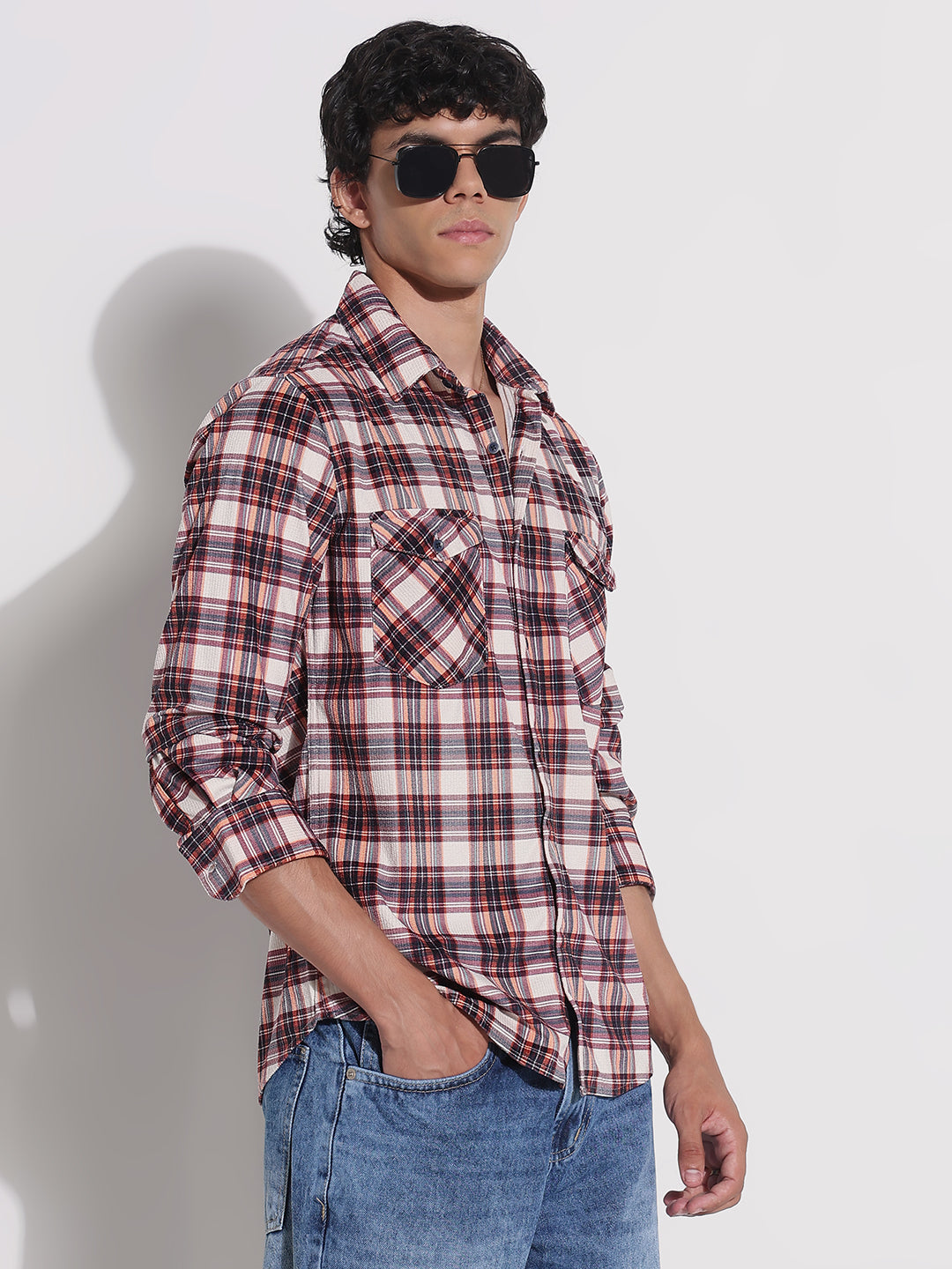 Men's Red Checked Relaxed Fit Shirt