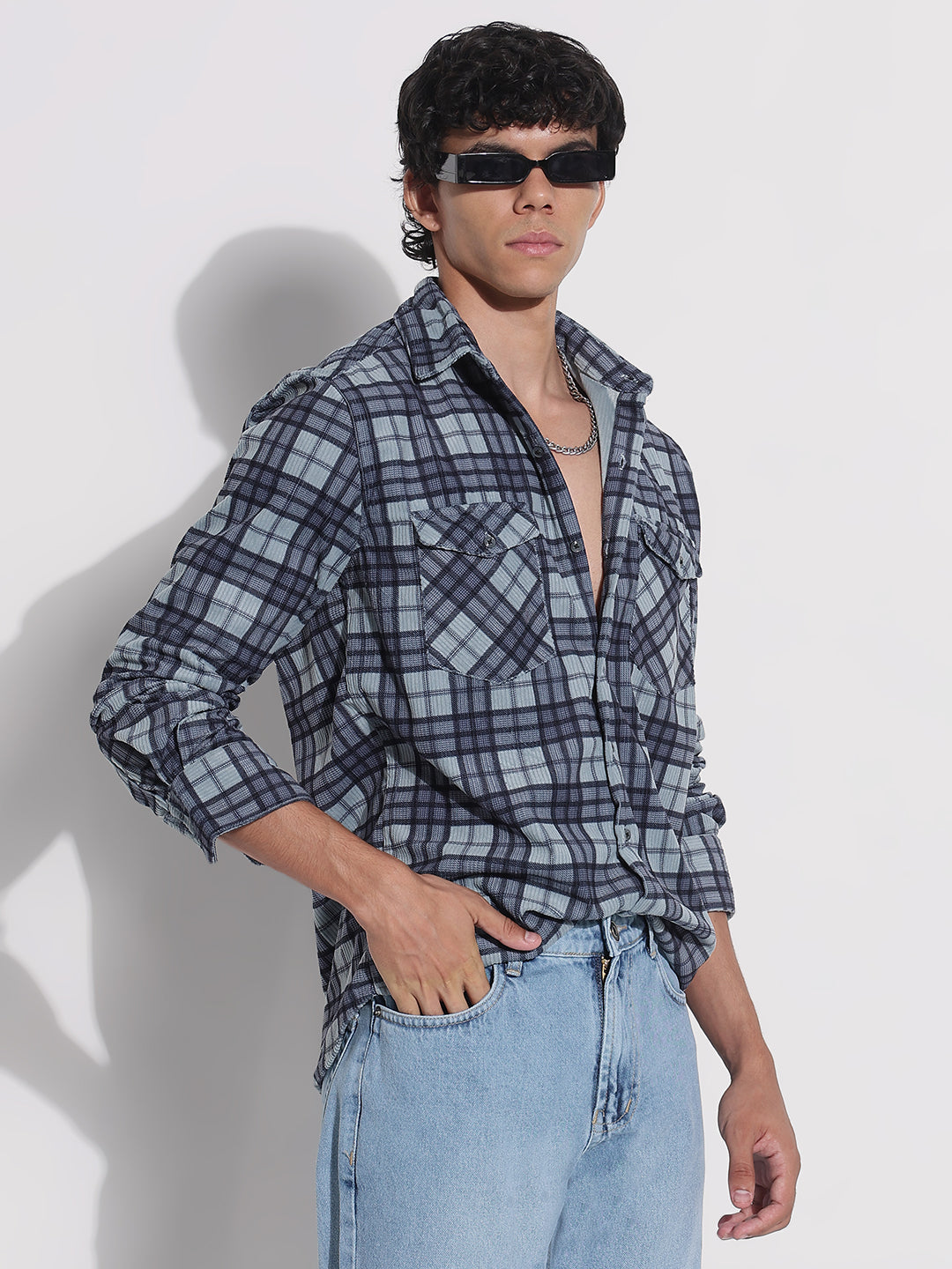 Men's Blue Checked Relaxed Fit Shirt
