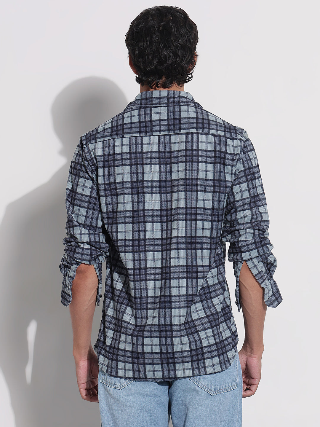 Men's Blue Checked Relaxed Fit Shirt