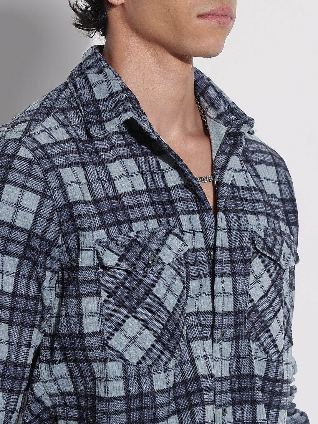 Men's Blue Checked Relaxed Fit Shirt