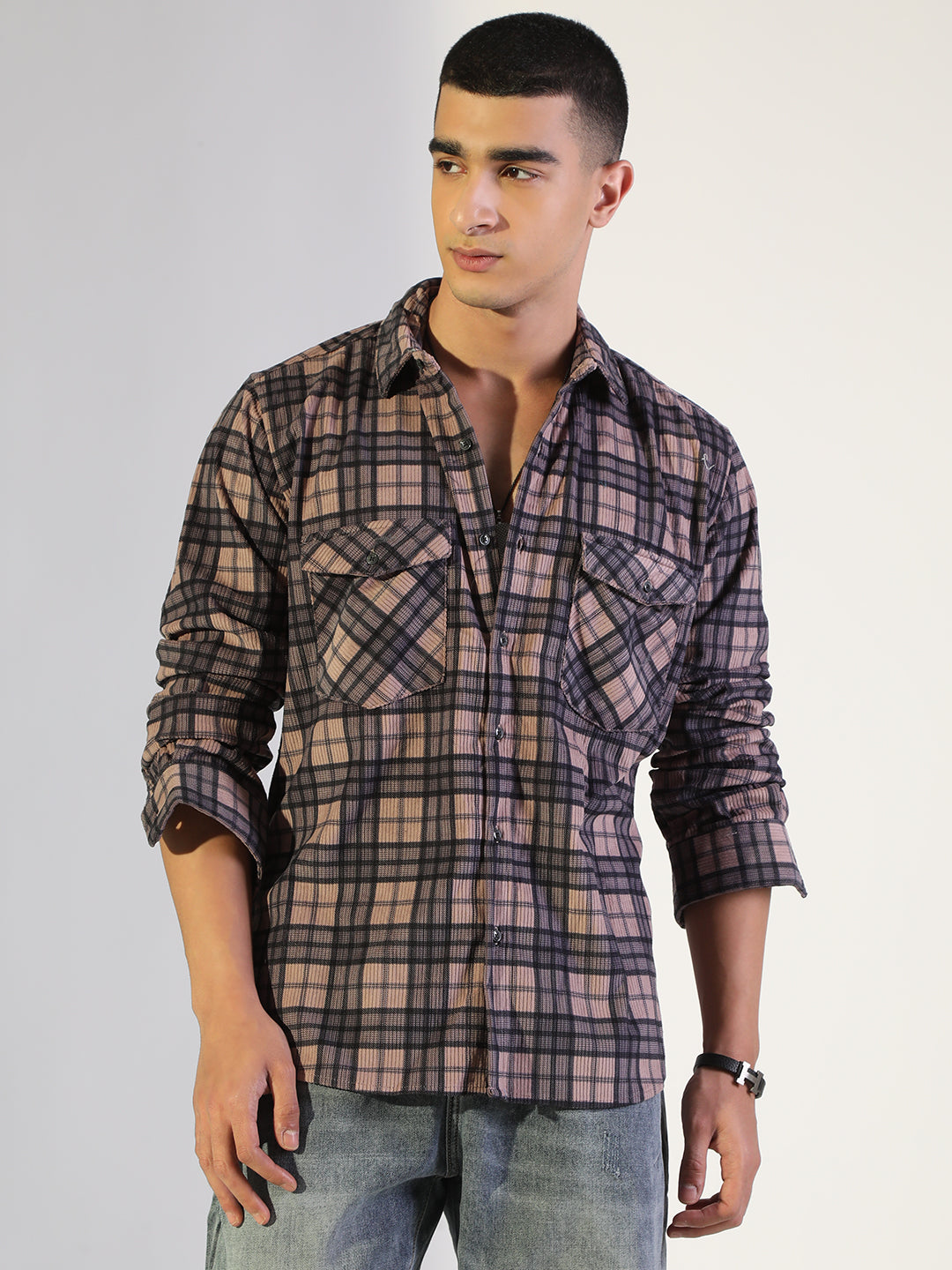 Men's Checked Mauve Regular Fit Shirt