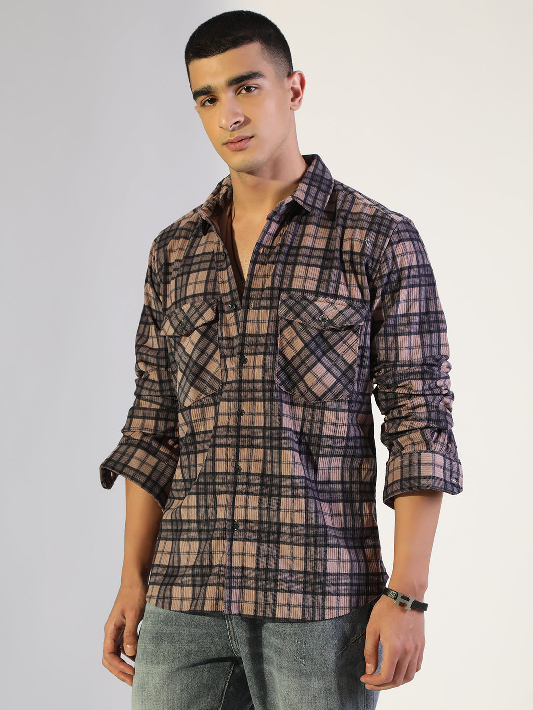 Men's Checked Mauve Regular Fit Shirt