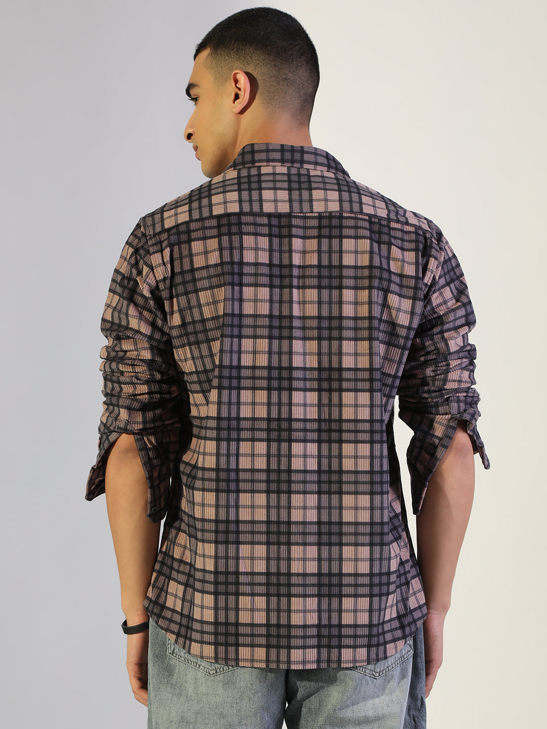 Men's Checked Mauve Regular Fit Shirt