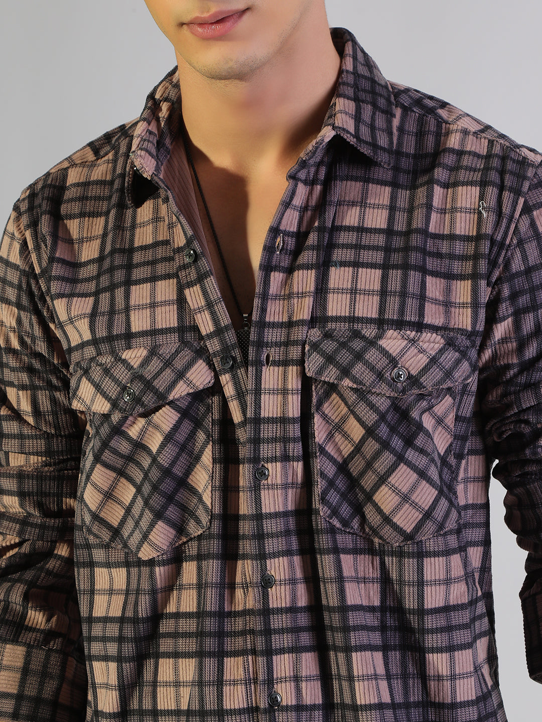 Men's Checked Mauve Regular Fit Shirt