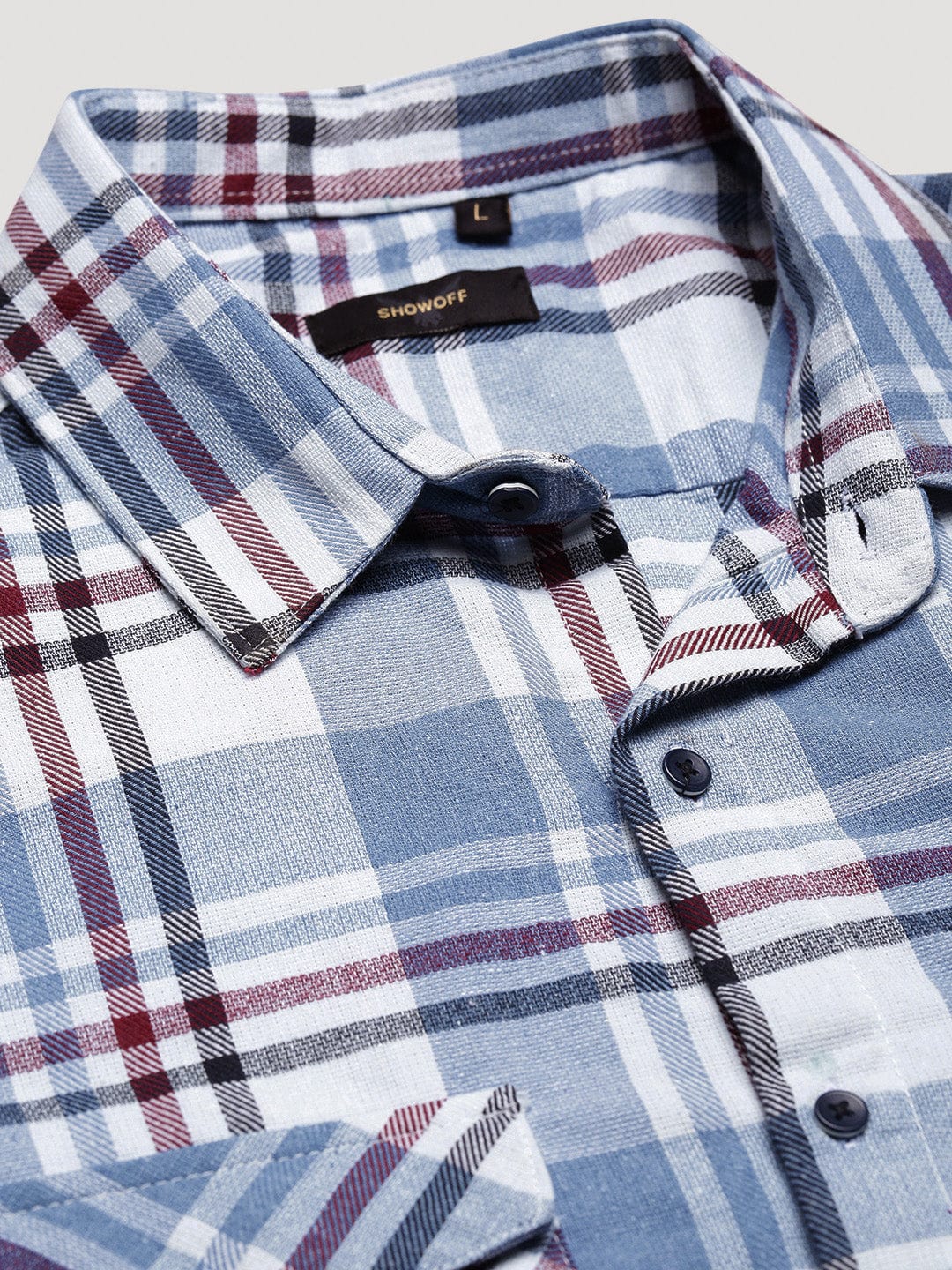 Men's Blue Tartan Checks Spread Collar Regular Fit Shirt