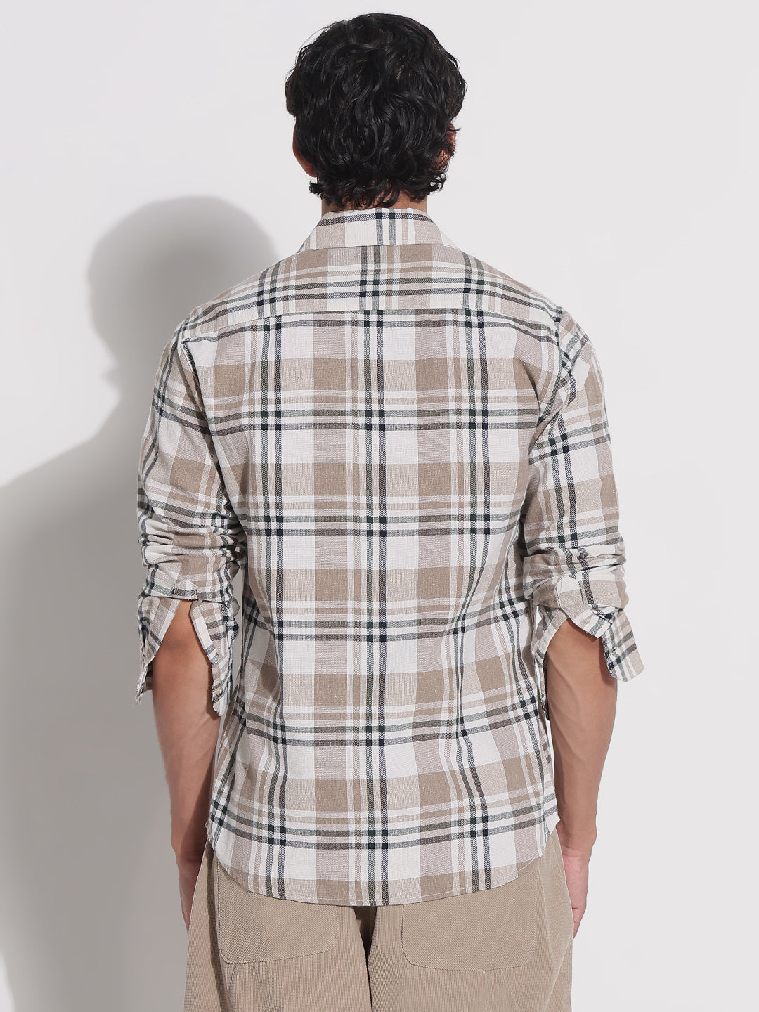 Men's Cream Checked Relaxed Fit Shirt