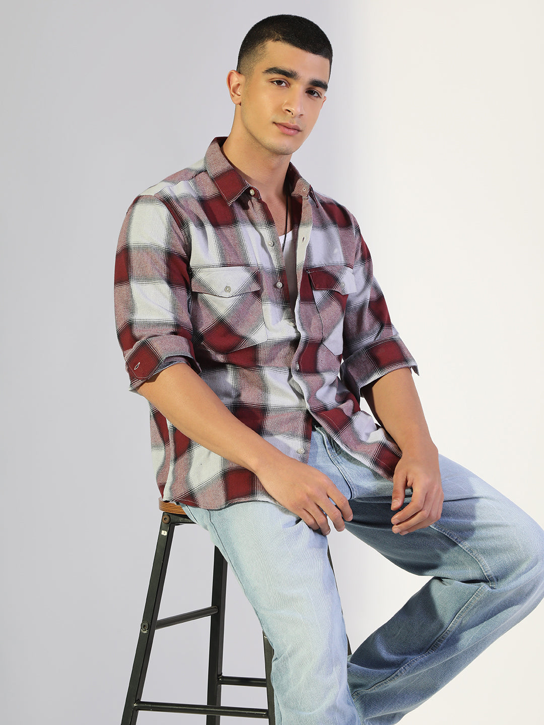 Men's Checked Red Regular Fit Shirt