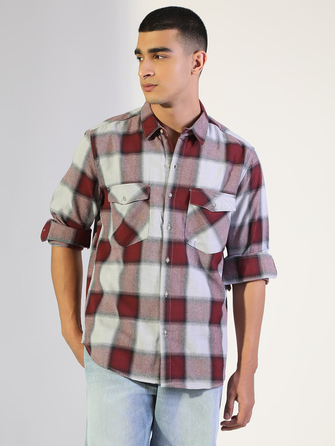 Men's Checked Red Regular Fit Shirt