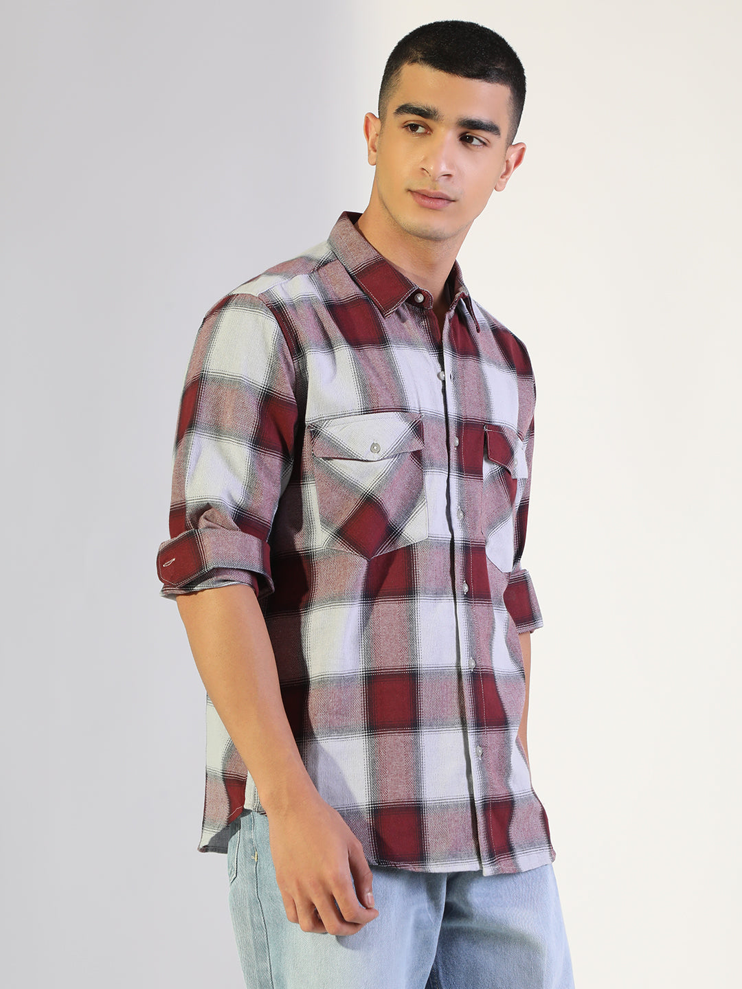 Men's Checked Red Regular Fit Shirt