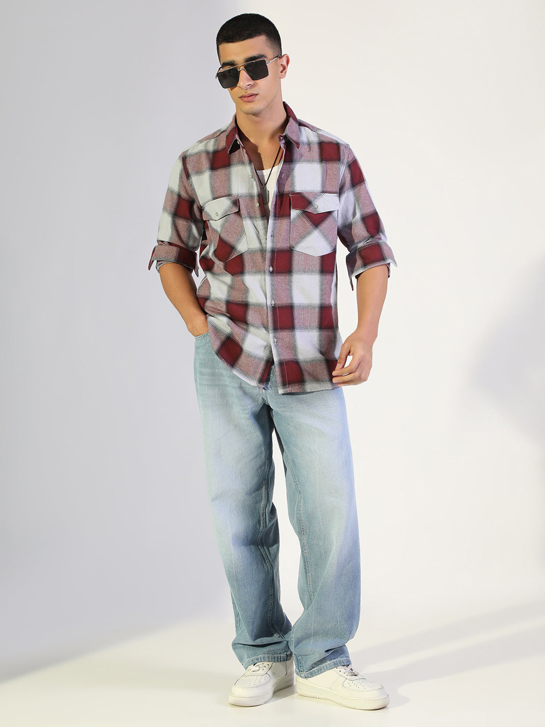 Men's Checked Red Regular Fit Shirt