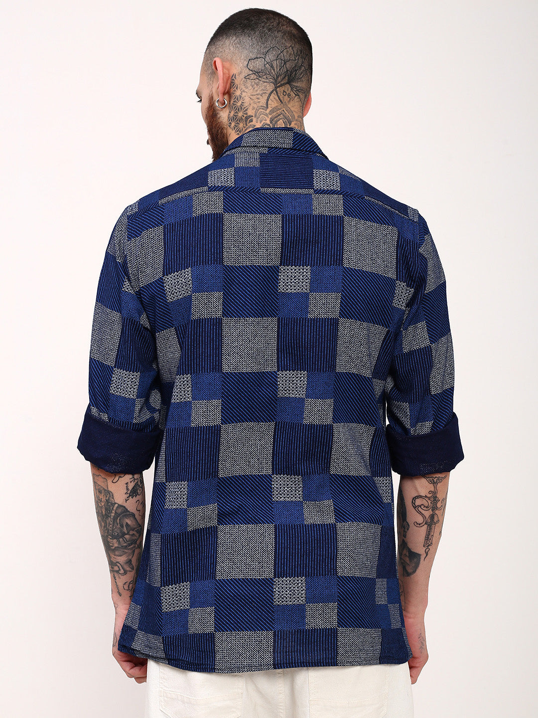 Men Blue Geometric Shacket