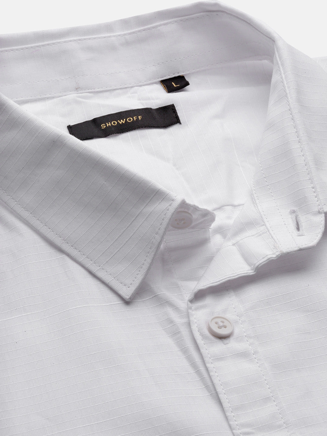 Men Spread Collar Solid Slim Fit White Shirt