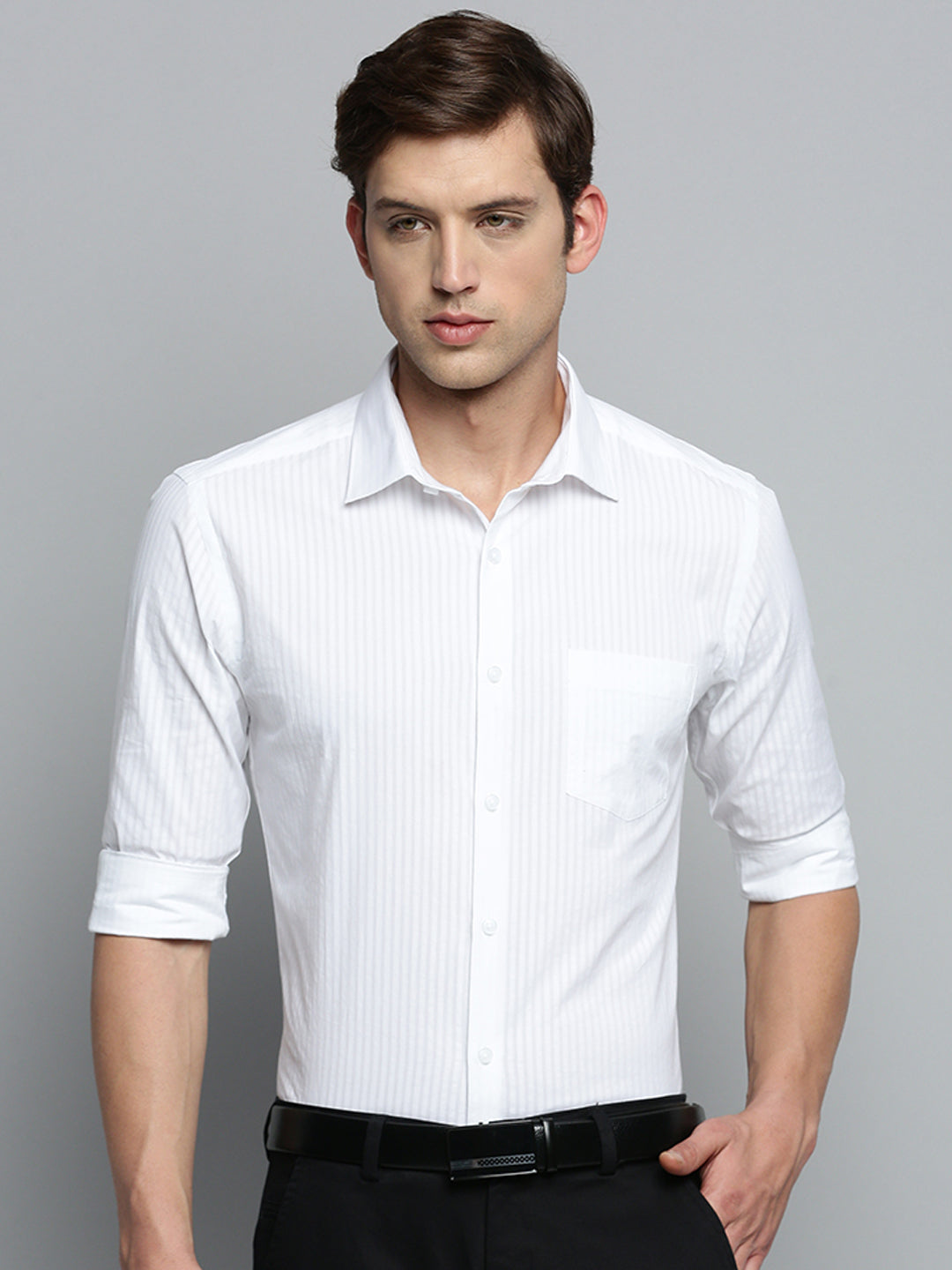 Men's White Solid Slim Fit Shirt