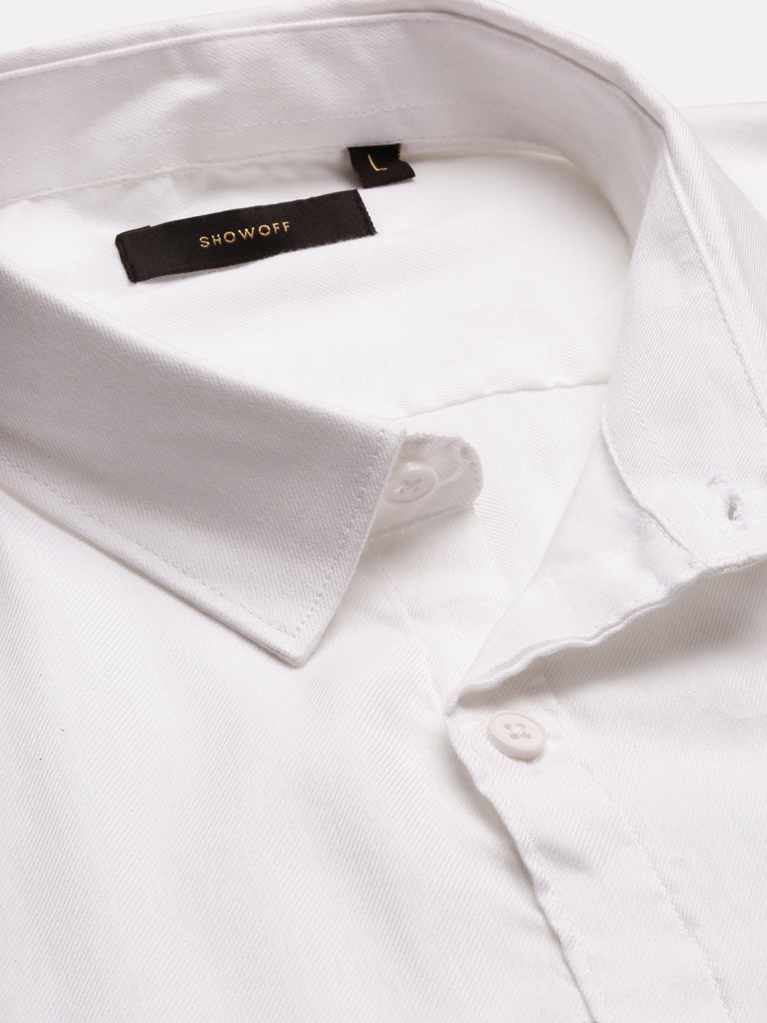 Men Spread Collar Solid Slim Fit White Shirt