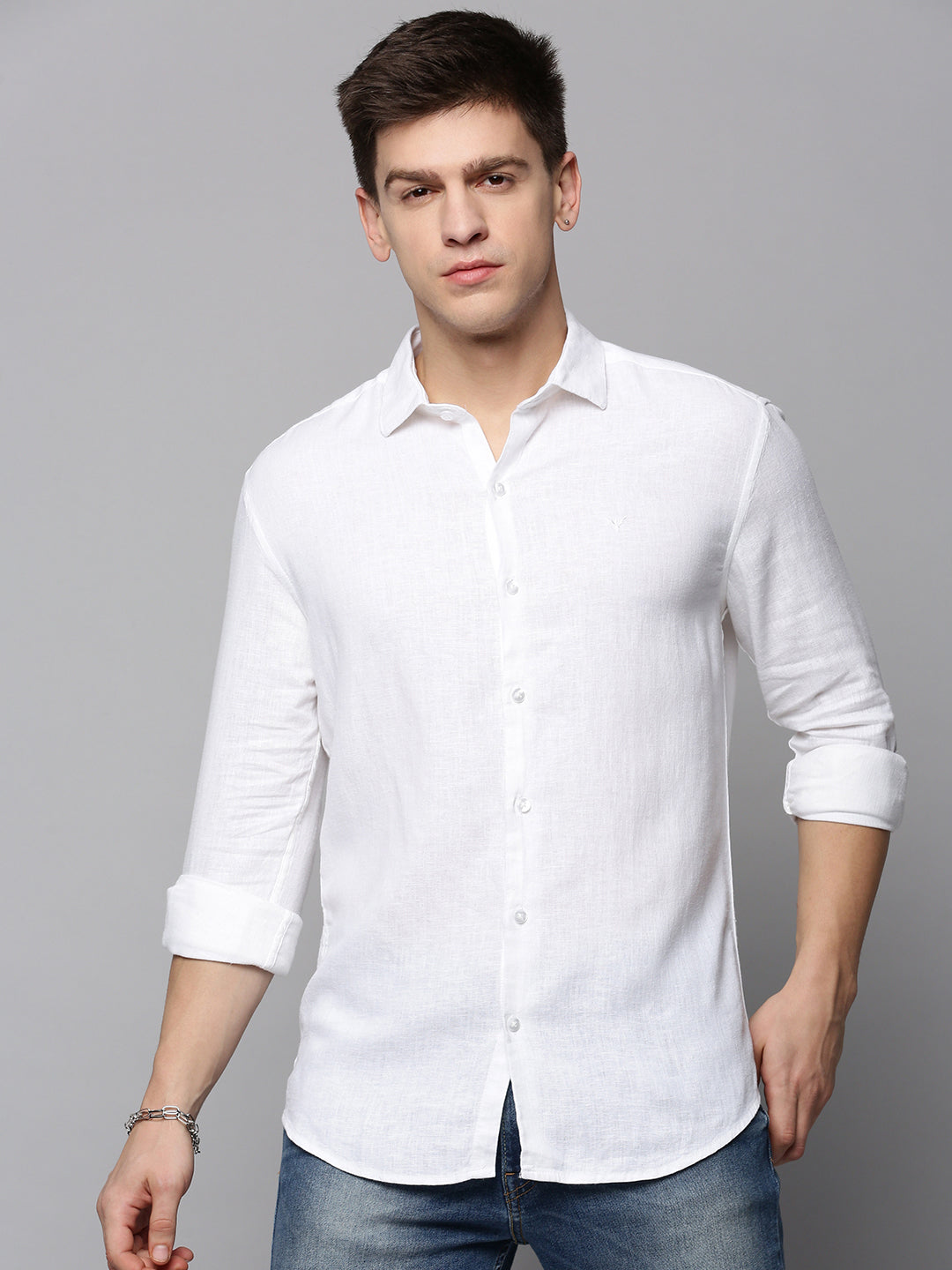 Men's White Solid Slim Fit Shirt