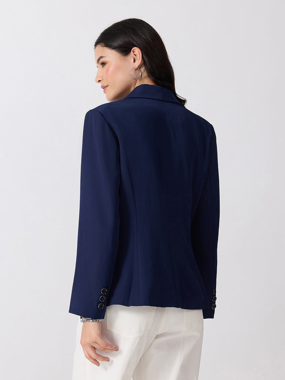 Women’s Navy Blue Tailored Fit Single-Breasted Blazer with Notched Lapel