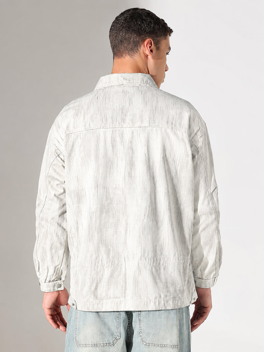 Men’s Denim Off White Shacket with Dual Chest Pockets and Snap Buttons