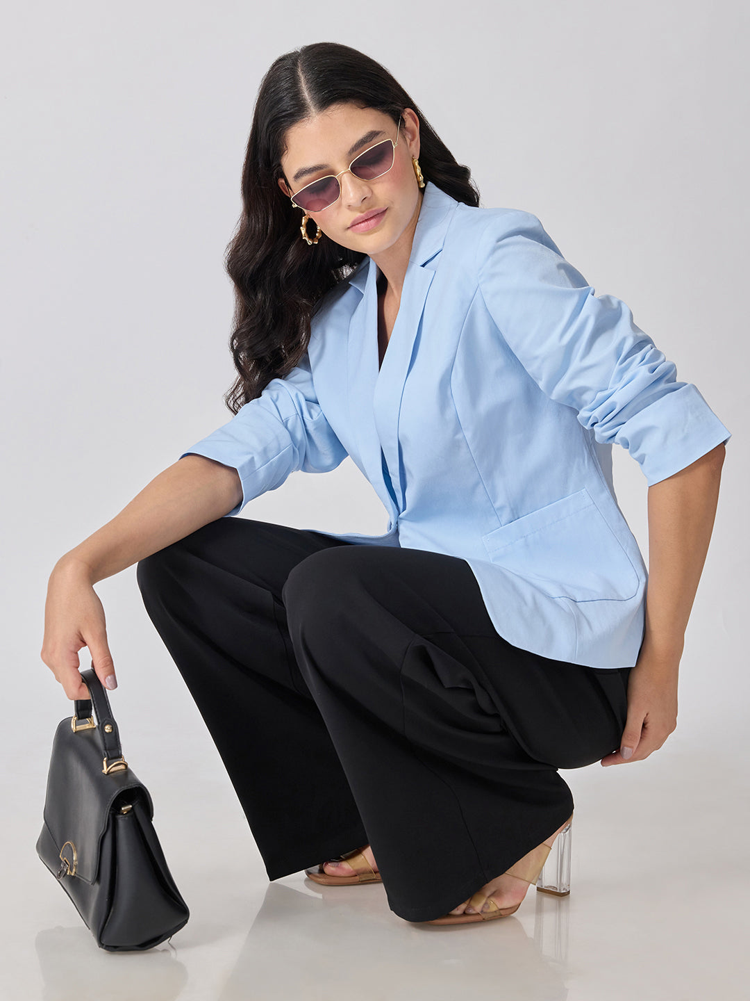 Women’s Blue Tailored Fit Single-Breasted Blazer with Notched Lapel