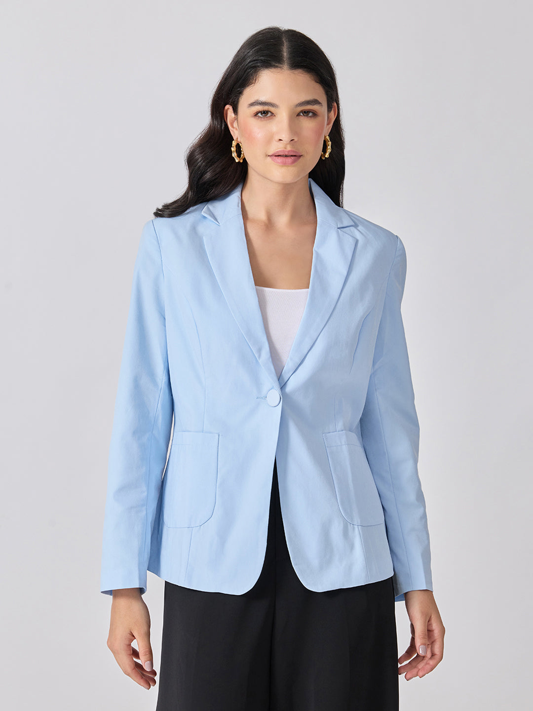 Women’s Blue Tailored Fit Single-Breasted Blazer with Notched Lapel