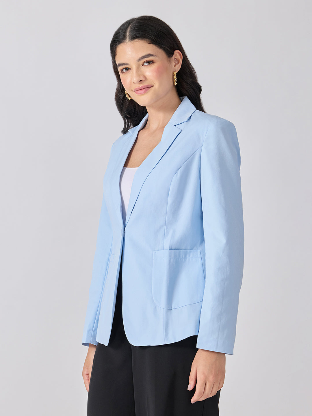 Women’s Blue Tailored Fit Single-Breasted Blazer with Notched Lapel