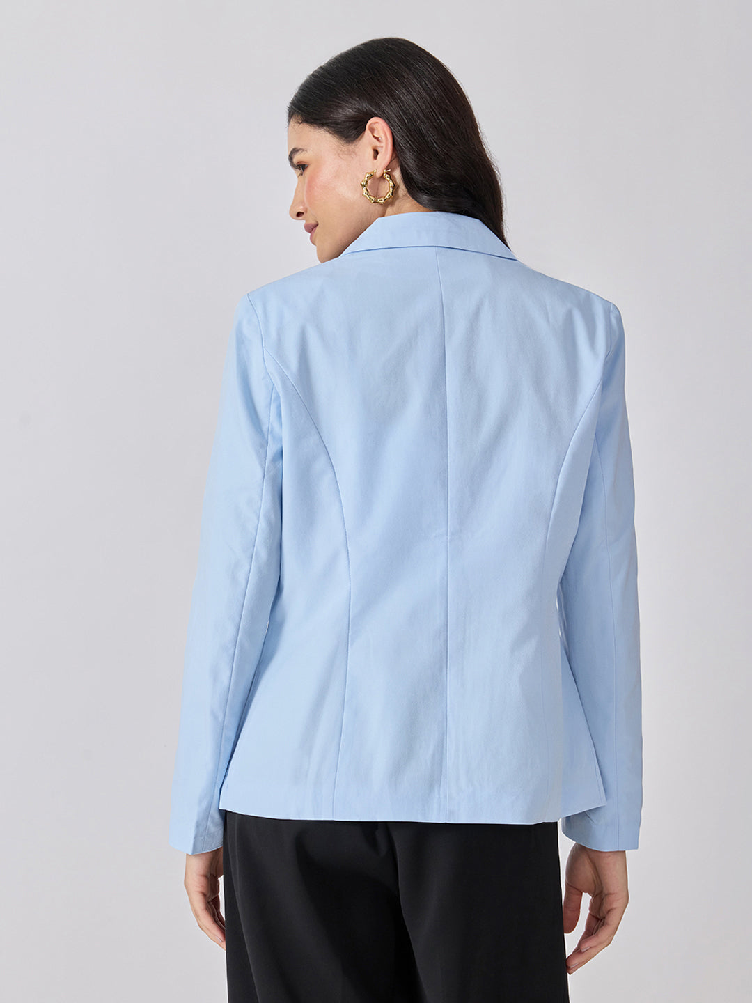 Women’s Blue Tailored Fit Single-Breasted Blazer with Notched Lapel