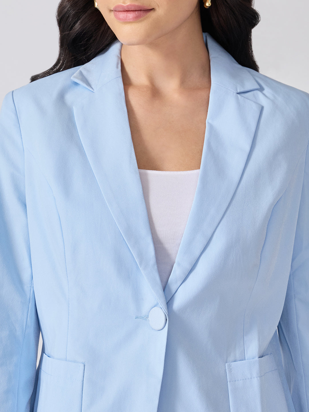 Women’s Blue Tailored Fit Single-Breasted Blazer with Notched Lapel