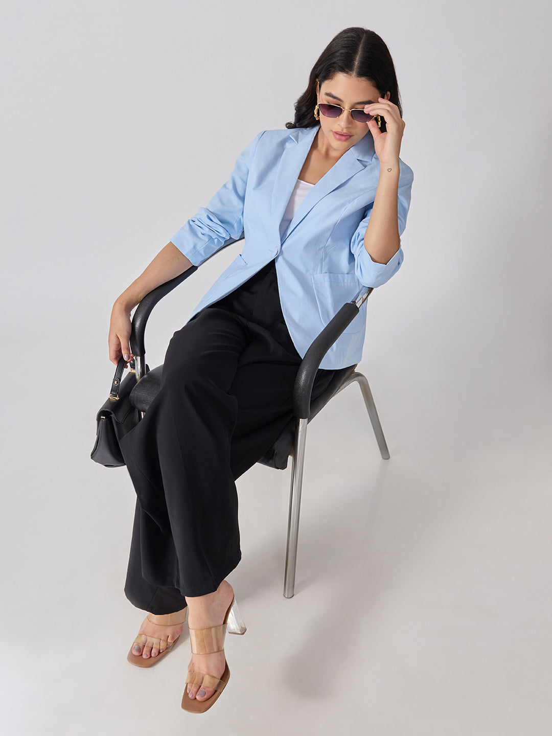 Women’s Blue Tailored Fit Single-Breasted Blazer with Notched Lapel