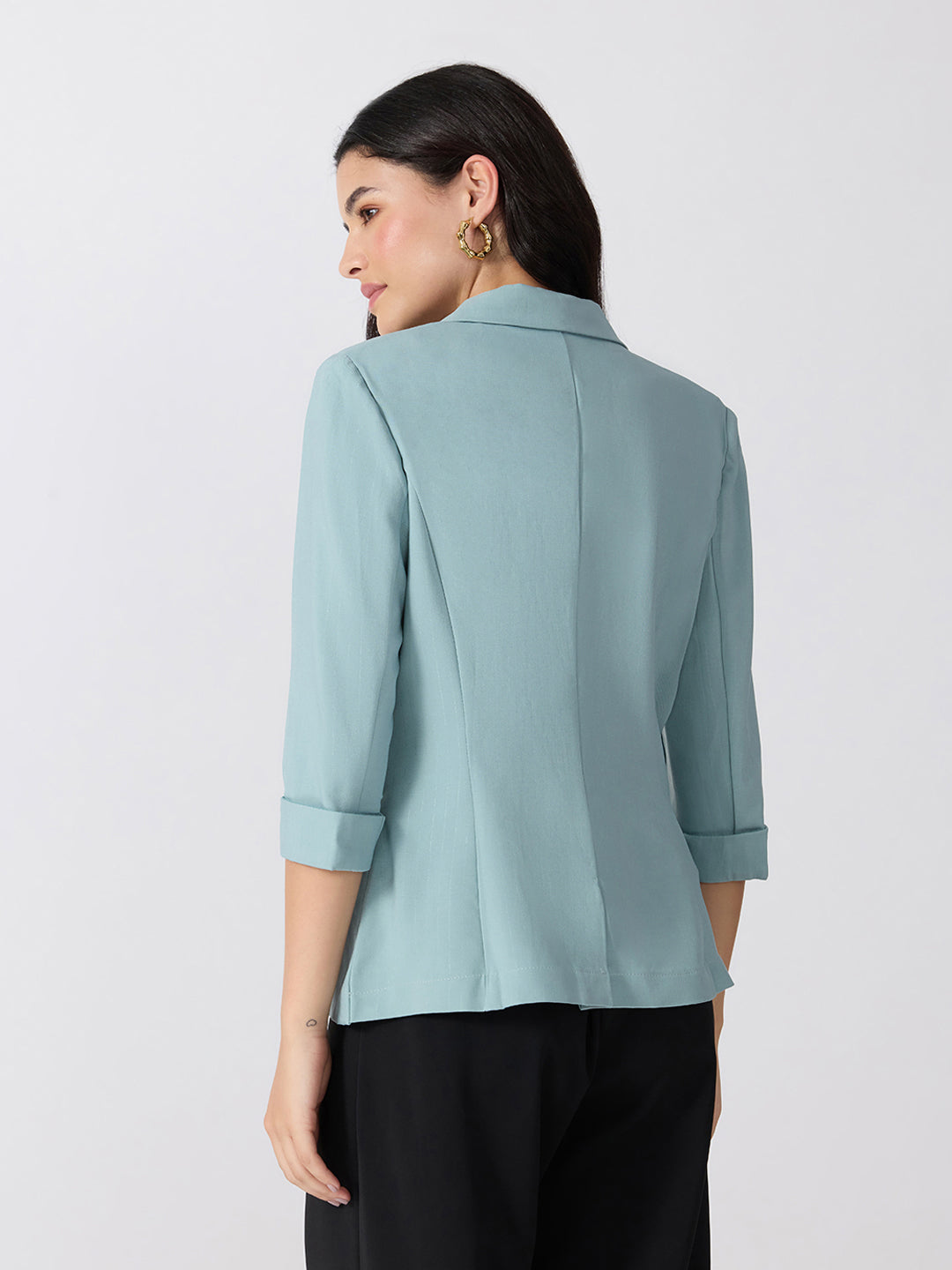 Women’s Green Single-Breasted Blazer with Notched Lapel
