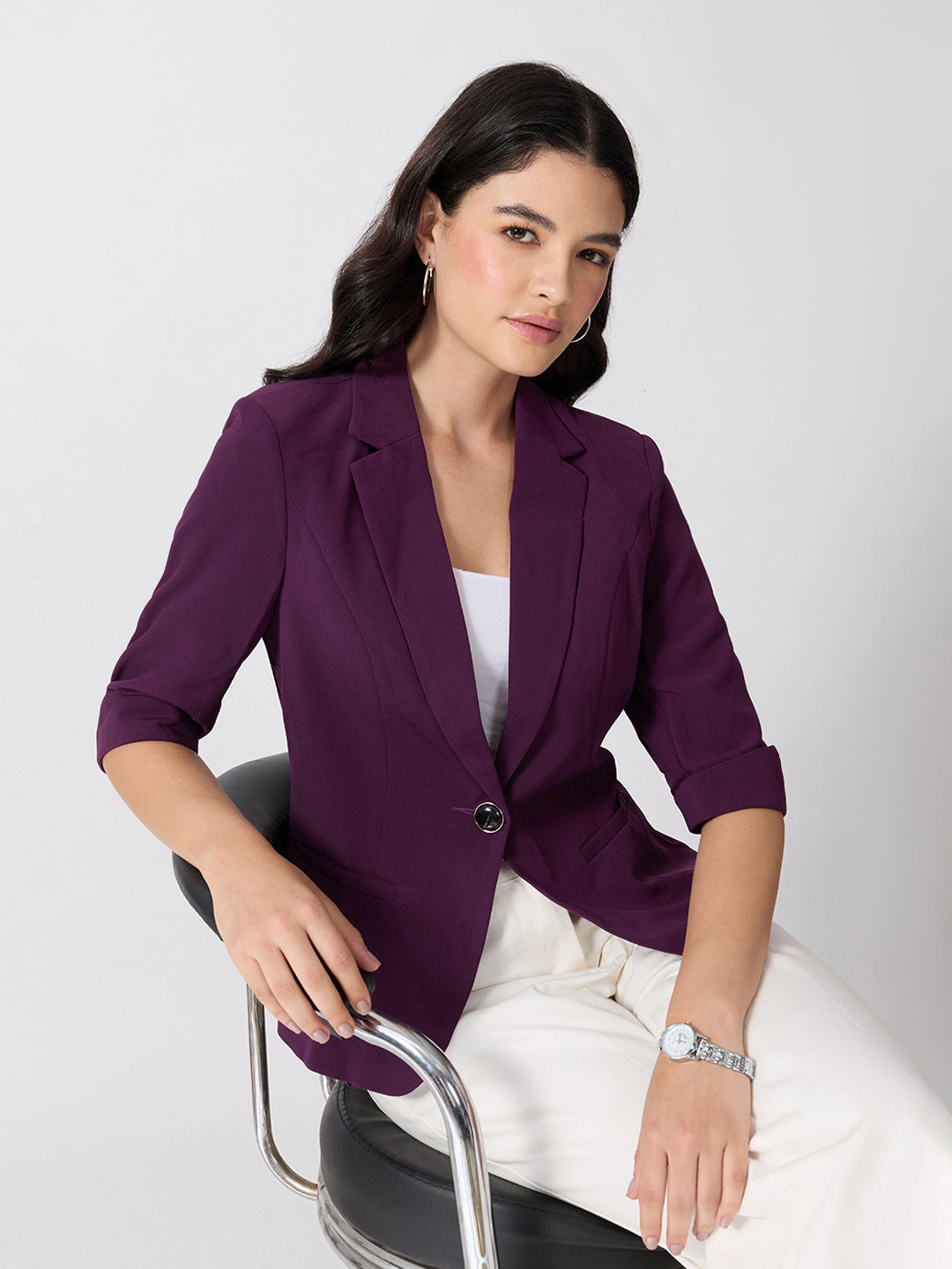 Women’s Purple Tailored Fit Single-Breasted Blazer with Notched Lapel