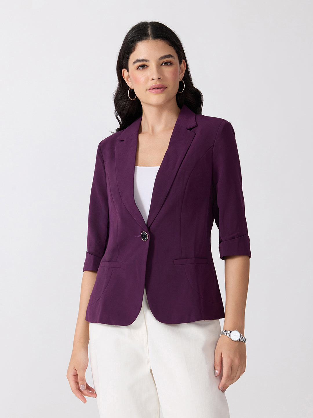 Women’s Purple Tailored Fit Single-Breasted Blazer with Notched Lapel