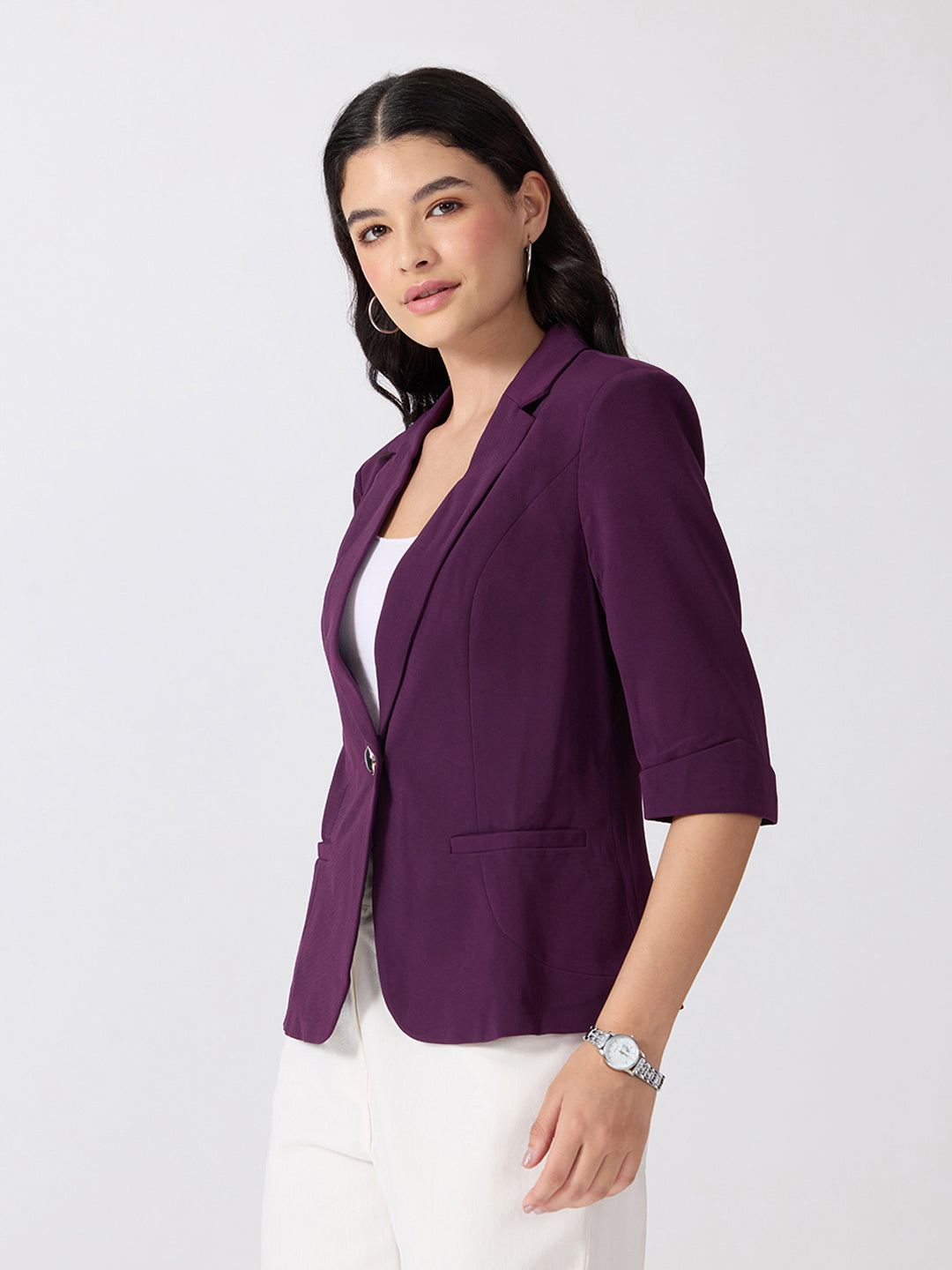 Women’s Purple Tailored Fit Single-Breasted Blazer with Notched Lapel