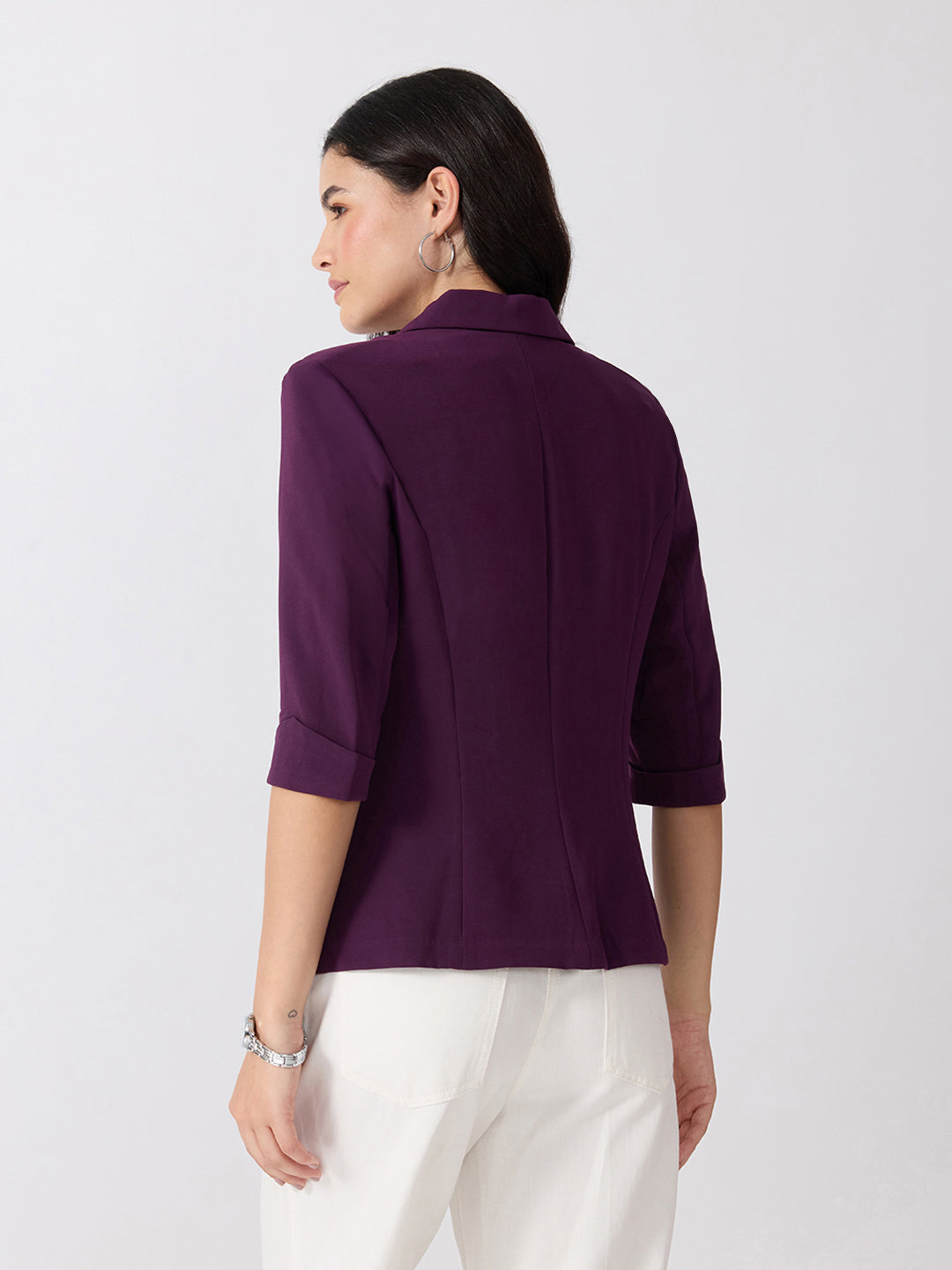 Women’s Purple Tailored Fit Single-Breasted Blazer with Notched Lapel