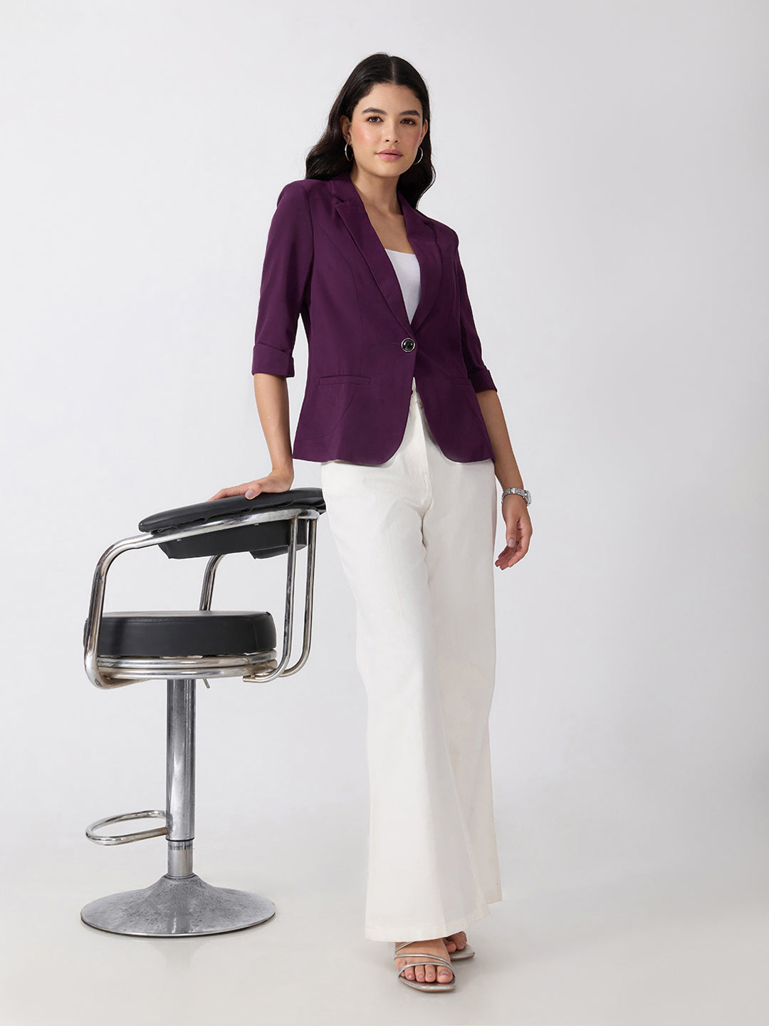 Women’s Purple Tailored Fit Single-Breasted Blazer with Notched Lapel