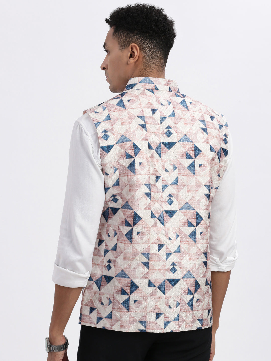 Men Peach Printed Nehru Jacket