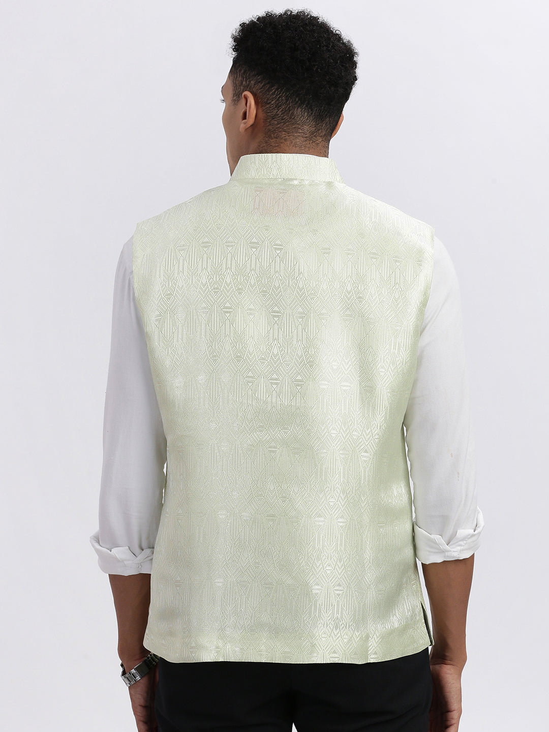 Men Green Printed Nehru Jacket