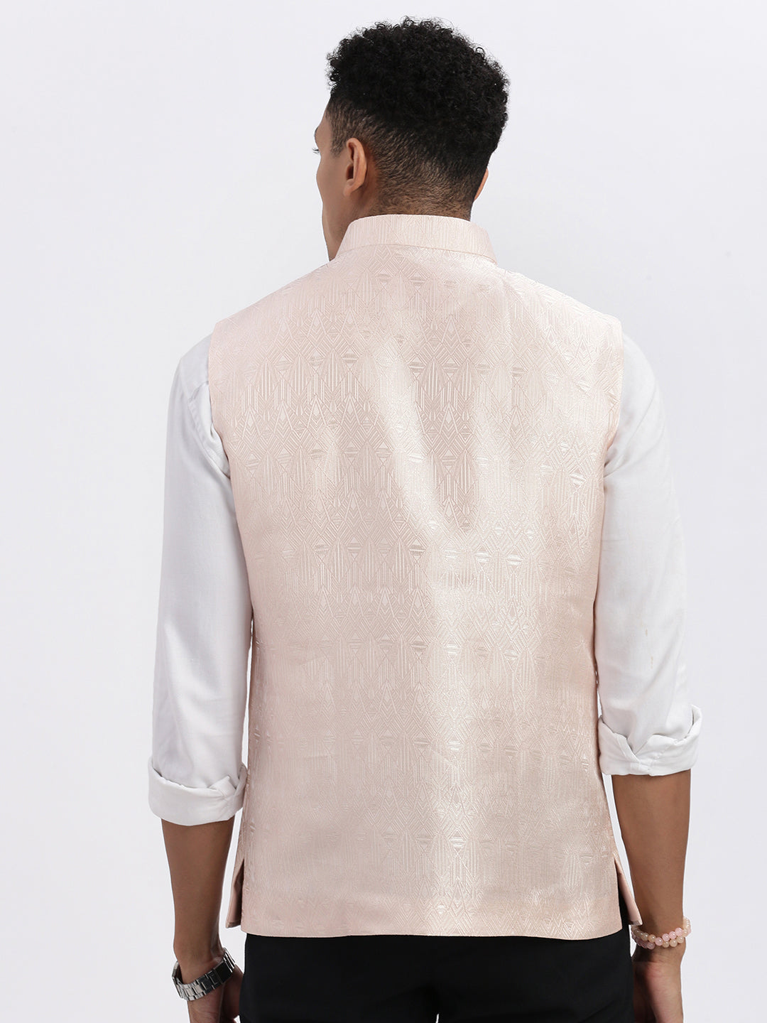 Men Peach Printed Nehru Jacket