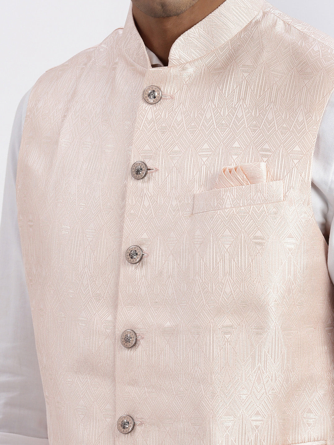 Men Peach Printed Nehru Jacket