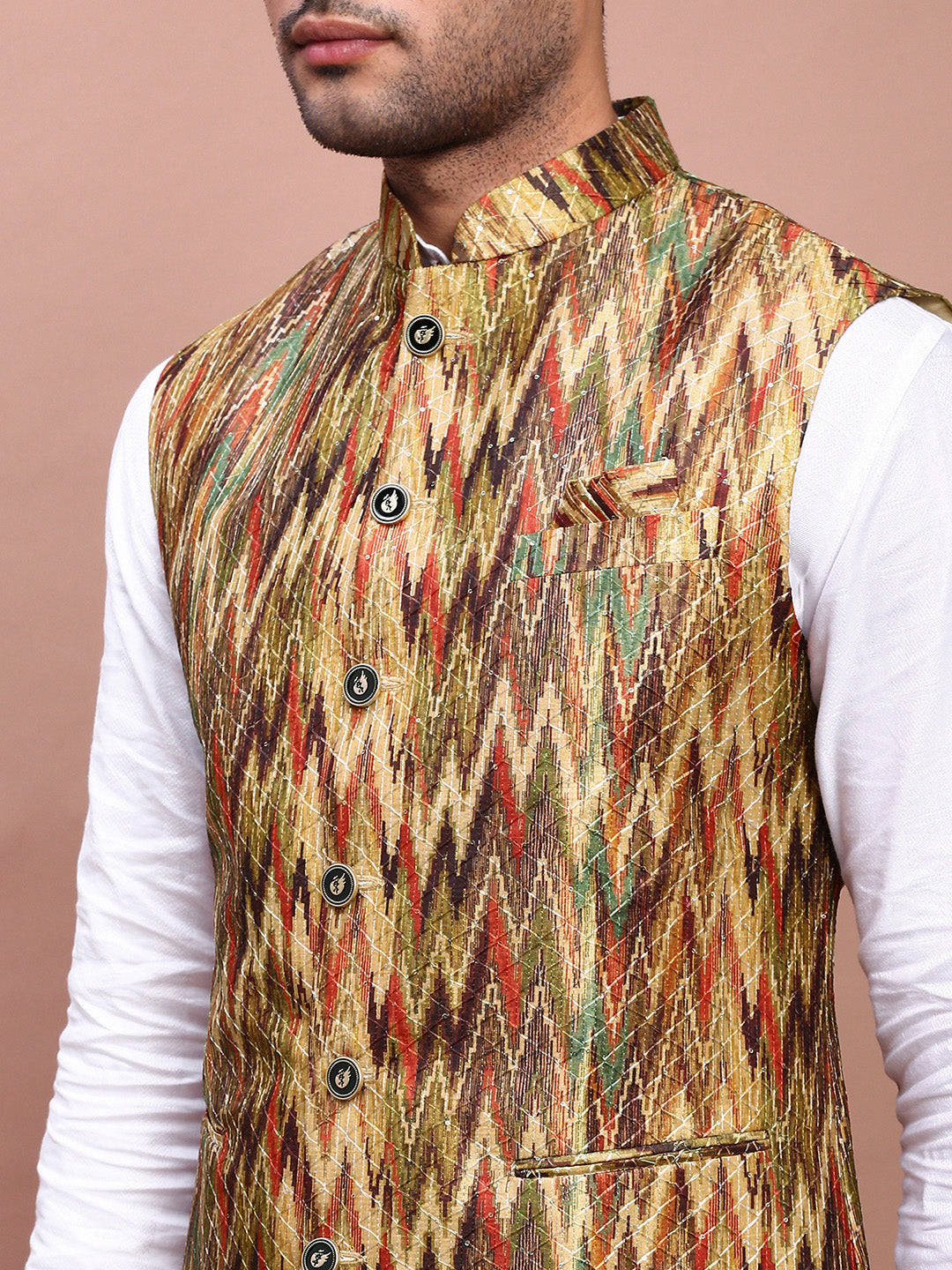 Men Embroidered Multi Slim Fit Nehru Jacket