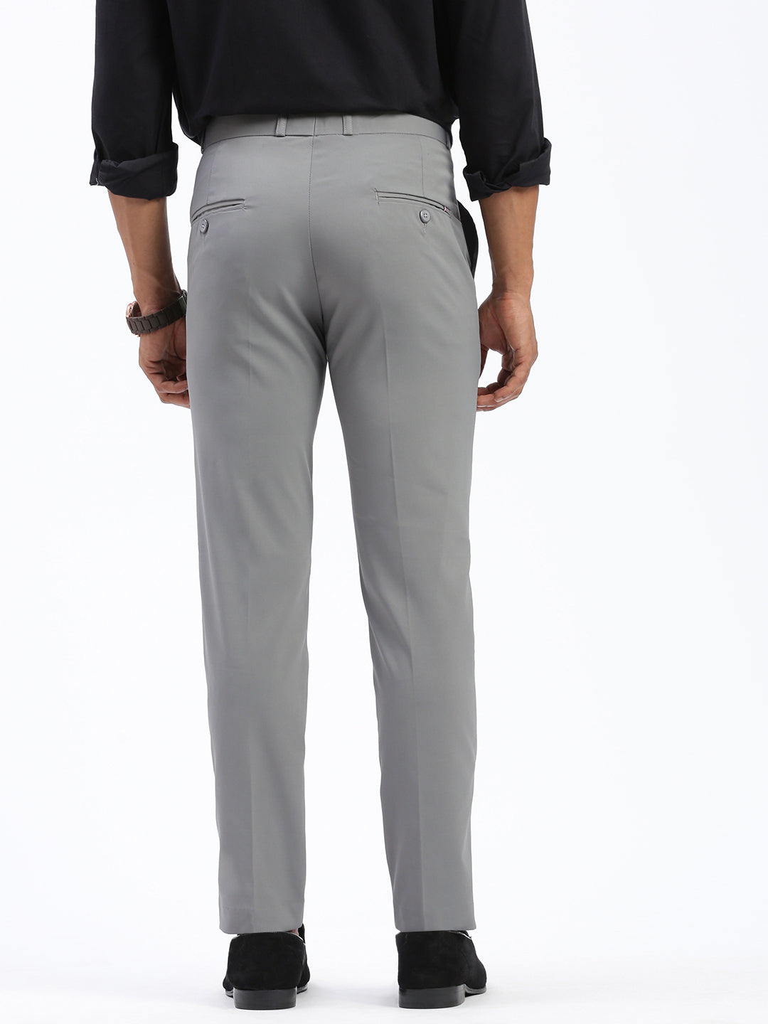 Men Solid Grey Formal Trousers