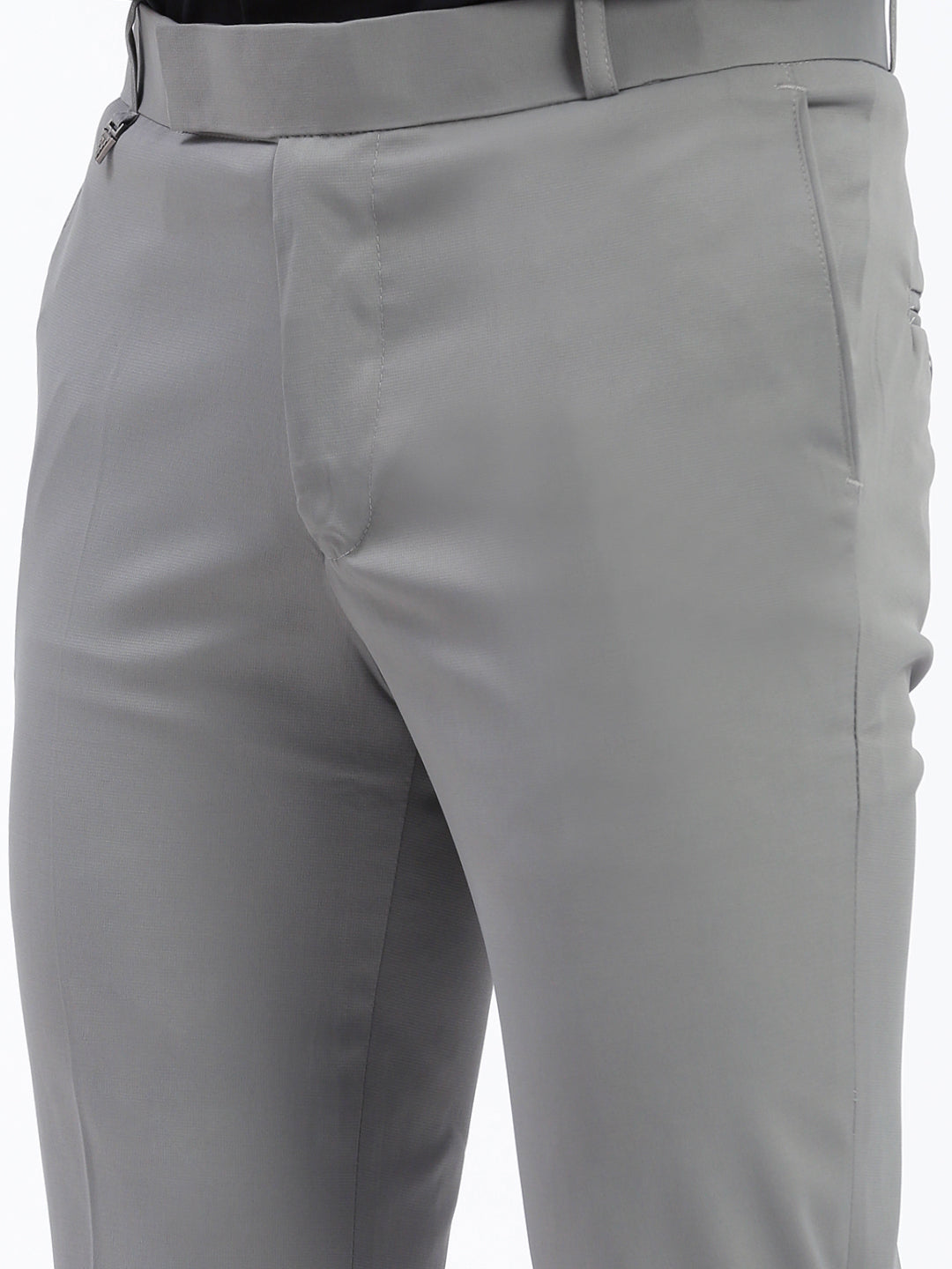 Men Solid Grey Formal Trousers