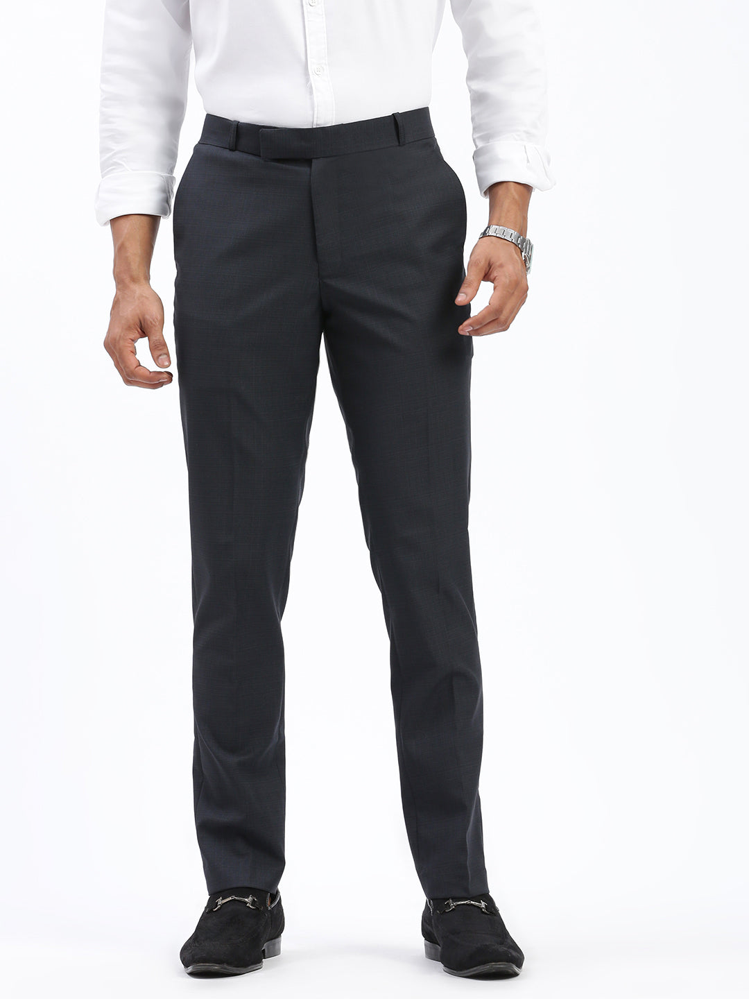 Men Solid Grey Formal Trousers